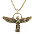 Retro golden angel wing pendant necklace with stainless steel box chain for men - Pendant with Chain / Antique Gold