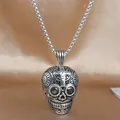 Colgante calavera punk de acero inoxidable con piedras negras y grabado de cruz - Colgante Suelto (Sin Cadena) / Color acero