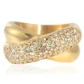 Gold intertwined woven ring with sparkling pavé crystals and high-polish finish - US 8 / Gold