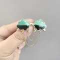 Close-up of cloud enamel brooch with green and black tones and double gold chain - Green-Black Style (XZ92)