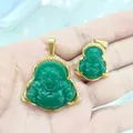 Gold-plated titanium steel jade Buddha pendants in two sizes held in hand - Large Buddha / Pendant Only (No Chain)