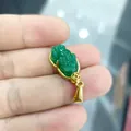 Handheld view of gold plated jade Pixiu heart pendant made of durable titanium steel - Pixiu / Pendant Only (No Chain)