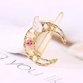 Fermaglio per capelli a luna e stella con strass colorati e decorazione ali d'angelo oro - Luna Rosso Rosa
