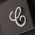 Vista macro de un broche plateado con pedrería fina sobre un joyero negro acolchado - Letra C / Plata C
