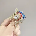 Golden horse head brooch with red and blue enamel and teardrop zircon crystal inlay - Colorful Horse Head (XZ Colorful Horse)