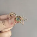 Rose gold horse brooch with sparkling white crystals and colorful gemstones - Rose Gold Pony (XZ268 Rose Gold Pony)