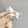 Cartoon white enamel horse brooch with sparkling rhinestones and gold accents - XZ White Horse