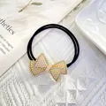 Elegant high-elastic hair tie with pearl bow design and rhinestone edge detail - Rhinestone Inlaid Pearl Bow (Style 3)