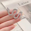 Pasador de serpiente plateado brillante con diamantes de imitación para peinados - Diamante de Imitación Plateado