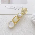 Elegant gold alloy hair clip with cat eye stone, pearls and geometric amber resin stones - French Multi-Element Patchwork Style (Gold 1)