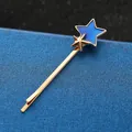 Blue glitter star hair clip with golden alloy finish for a sweet Japanese aesthetic style - Blue