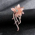 Macro detail of tulip flower brooch with rose gold finish and pink crystal stones - Pink Flower