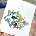 Fermaglio per capelli con unicorno e stelle in metallo dorato e smalto blu - Unicorno Blu