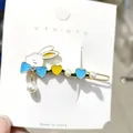 Fermaglio per capelli stile coreano con coniglio in smalto bianco e ciondolo a cuore - Coniglio Blu