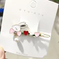 Graziosa clip per capelli a coniglio con perle bianche e fiocco rosa in oro - Coniglio Rosa