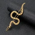 Pinza para el pelo de serpiente dorada vintage con escamas y ojos de cuentas negras - Estilo Strass Negro Dorado Antiguo