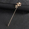 Elegant gold ginkgo leaf hair pin with white pearls for traditional Chinese hairstyles - Gold