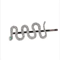 Fermaglio per capelli a forma di serpente argento con strass e occhi in gemma verde - Argento