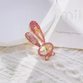 Elegante pinza para el pelo de conejo dorado con cristales rosas y gema de pera - Conejo Pequeño Fucsia