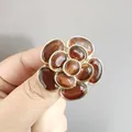 Anillo de flor vintage con piedras ojo de gato ovaladas rojo marrón y dorado - Marrón