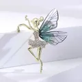 Elegante gouden ballerina broche met kristallen rok en gekleurde vleugels voor dames - Blauw Engel Meisje