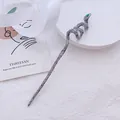 Minimalist silver snake hair pin with green gemstone accent and textured metal finish - Black (Style 1)