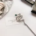 Elegant silver snake hair pin featuring scale textures and a green teardrop gemstone - Silver (Style 2)