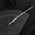 Minimalist silver snake hair pin with green gemstone eyes and textured alloy finish - Antique Silver Rhinestone Style