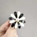 Floral brooch with large white pearl center and elegant black and white alternating petals - Xz118 Black