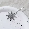 Detailopname van de zilveren ster haarclip met sprankelende strass op wit keramiek bord - Grote Ster Stijl / Antiek Zilver