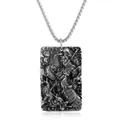 Retro roestvrijstalen ketting met rechthoekige Zhao Yun-hanger en reliëfdetails - Alleen hanger (geen ketting) / Staalkleur