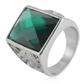 Retro punk dragon ring in stainless steel featuring a large square green gemstone - Size 8 / Steel Green Stone
