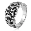Anillo de sello retro de acero de titanio con relieve de cruz de hierro y grabado - US 7 / Plateado
