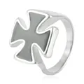 Retro punk titanium steel ring with a black iron cross design on a thick silver band - US 7 / Silver