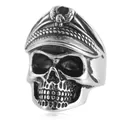 Vintage Punk Totenkopfring aus Edelstahl mit Militärmütze und Adler-Emblem Design - US Größe 7 / Stahlfarben