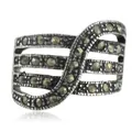 Vintage hollowed-out titanium steel ring with sparkling marcasite stones on white background - Size 5 / Steel