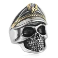 Vintage-Ring aus Edelstahl mit Totenkopf und Offiziersmütze mit Adler-Emblem - US Größe 7 / Zweifarbig (Gold & Silber)