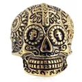 Vintage-Goldring mit Totenkopf, Kreuz-Gravur und gotischen Mustern aus Edelstahlband - US 7 / Gold