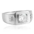 Bague rétro en acier titane avec une grande pierre ronde brillante sertie à quatre griffes - Taille US 7 / Couleur Acier Pierre Blanche