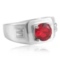 Bague vintage pour hommes en acier inoxydable avec une grande pierre rouge en finition argent - Taille US 7 / Couleur Acier Pierre Rouge