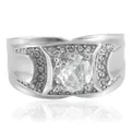 Anillo punk de acero inoxidable con gema blanca redonda y pavé sobre fondo blanco liso - Talla 7 / Color Acero Gema Blanca