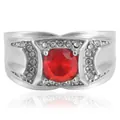 Anillo punk de acero inoxidable con gran piedra roja y circonita microincrustada lateral - Talla 7 / Color Acero Gema Roja