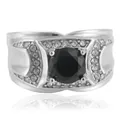 Anillo punk de acero inoxidable con gran gema negra y detalles de micro-pavé de cristal - Talla 7 / Piedra Negra Acero