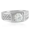 Anillo de acero inoxidable para hombre con circonita redonda y detalles de pavé plateado - Talla 7 / Color Acero Gema Blanca