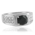 Anillo vintage de acero con piedra negra central y detalles laterales de circón - Talla 7 / Color Acero Gema Negra