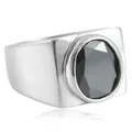 Bague en acier inoxydable poli avec une grande pierre précieuse noire facettée au centre - Taille 7 / Pierre Noire Acier