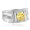 Anillo de acero de titanio con gema amarilla redonda y cristales en banda de plata - Base Acero Piedra Amarilla