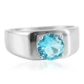 Vintage stainless steel ring with a round light blue gemstone in a classic four-prong setting - Size 7 / Sky Blue