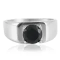 Vintage stainless steel ring featuring a large round faceted black gemstone inlay - Size 7 / Black