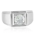 Polished titanium steel ring featuring a round solitaire stone in a square setting - Size 7 / Steel Color White Gemstone